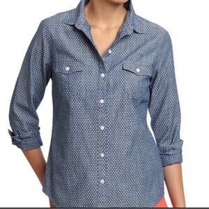UEC OLD NAVY Blue White Polka Dot Long Sleeve Button-Up Chambray Shirt Sz M